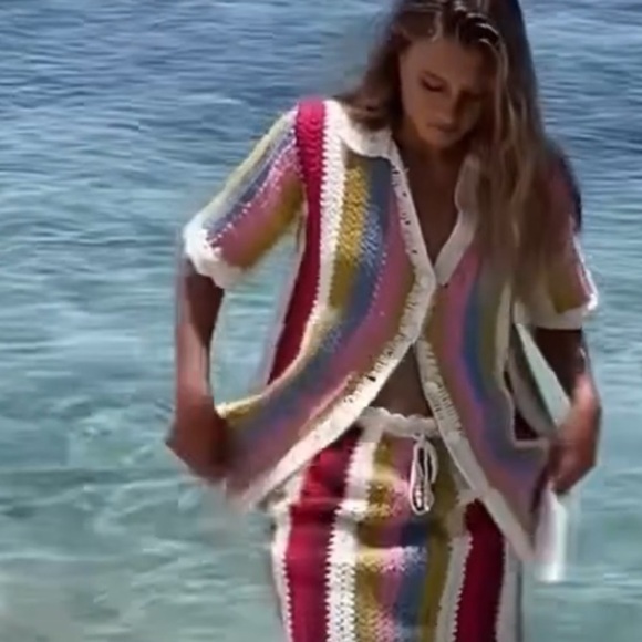 Steele the Label Kai Crochet Polo Top Button Front Striped Boho Australia - Picture 3 of 15